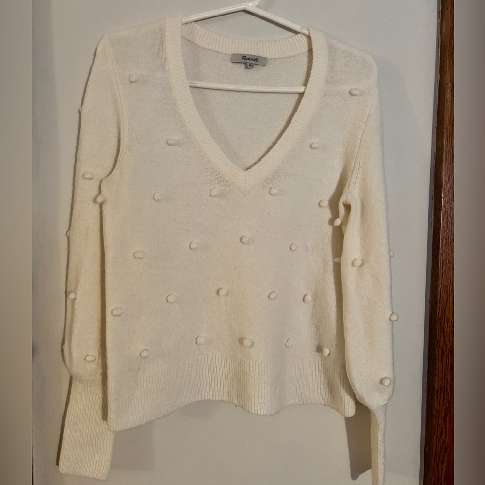 Madewell Bobble Dashwood Cream Wool Blend V-Neck Sweater Size XS